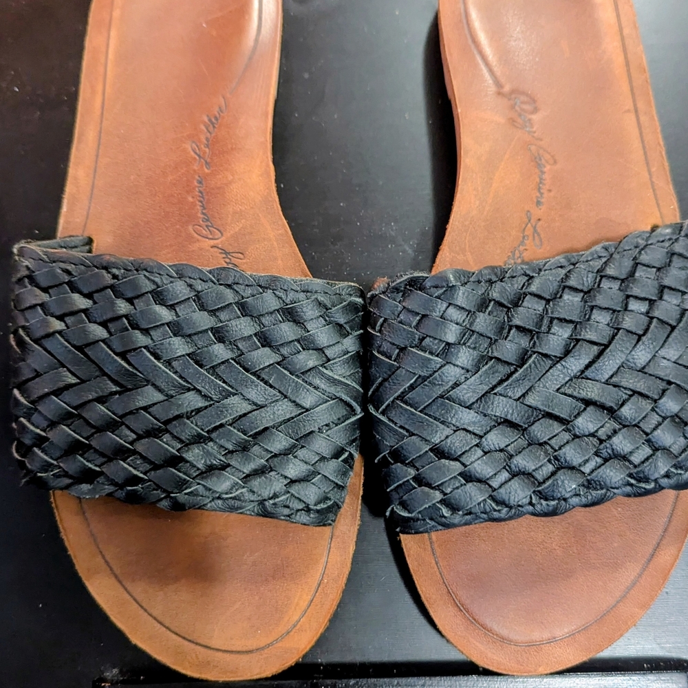 Black Woven Leather Sandals